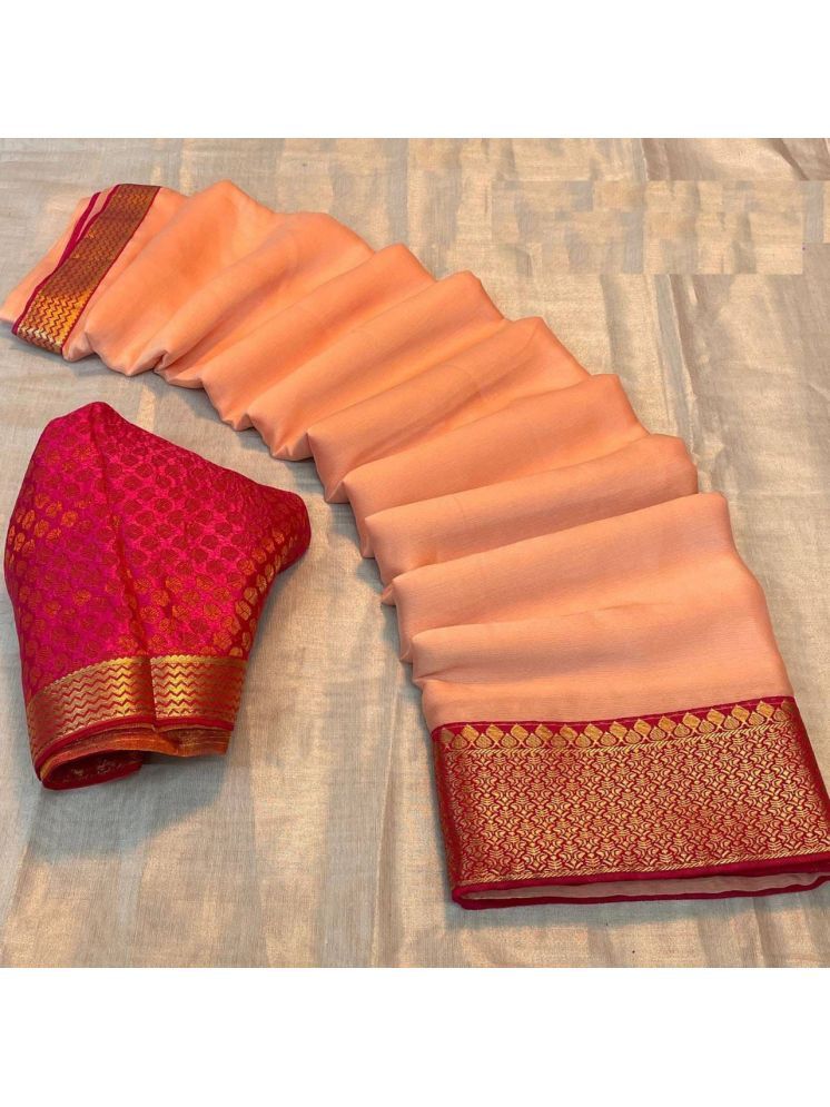     			Aika Pack of 1 Chiffon Solid Saree With Blouse Piece ( Peach )