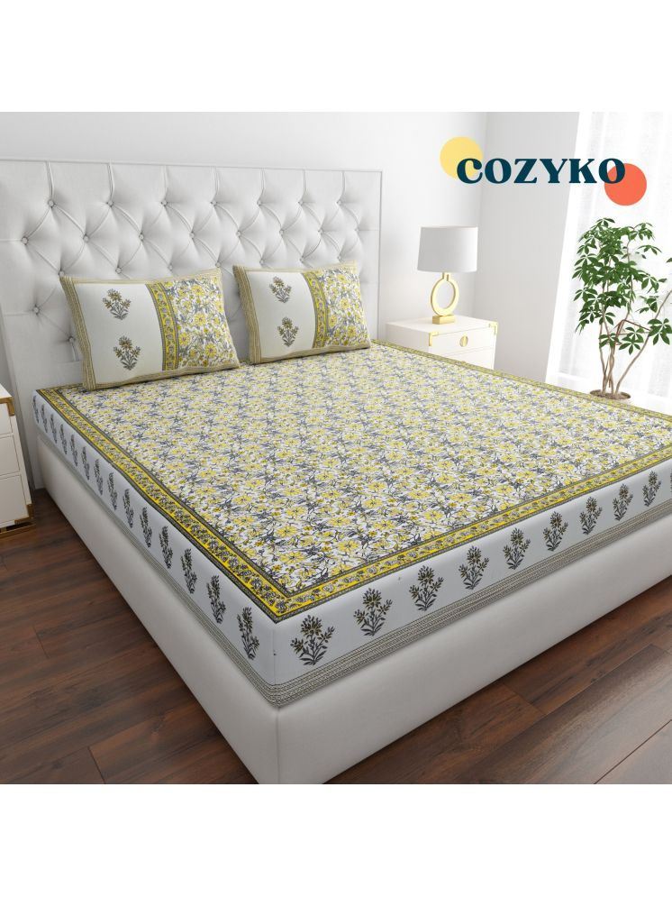     			COZYKO Cotton 1 Double King Bedsheet with 2 Pillow Covers ( Yellow )