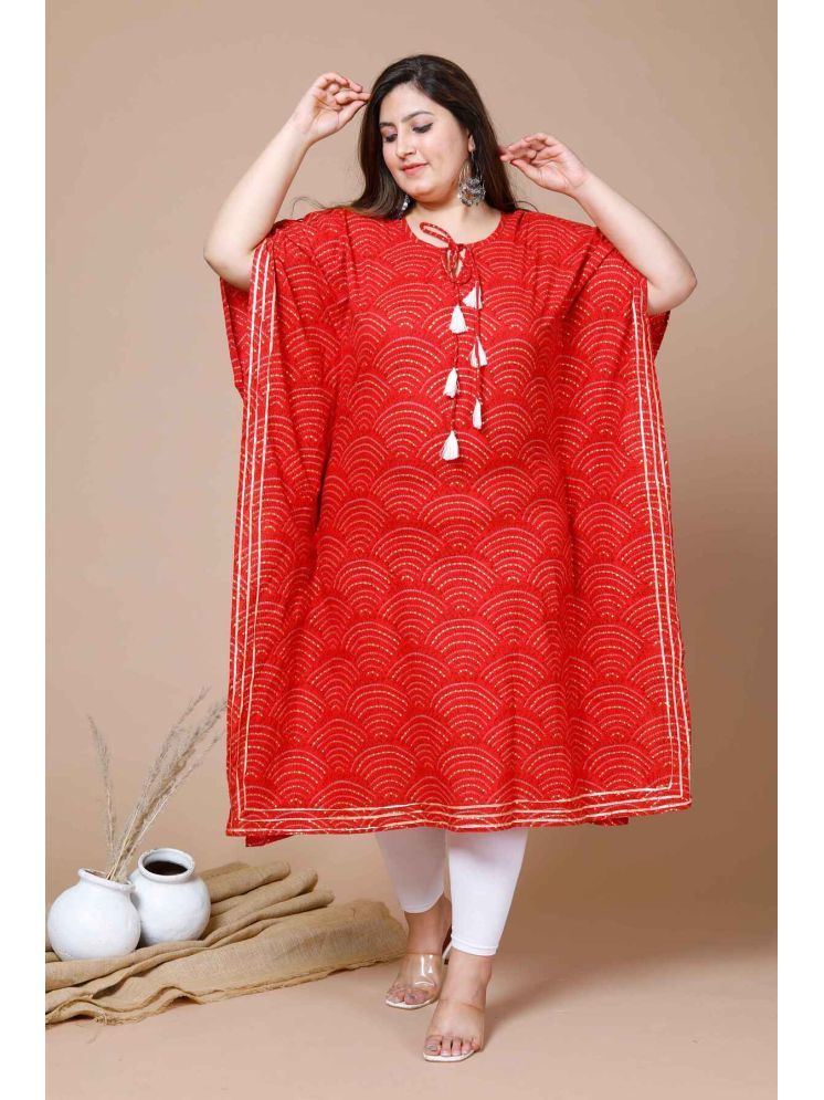     			Doriyaan Pack of 1 Cotton Printed Kaftan Women's Kurti - ( Red )