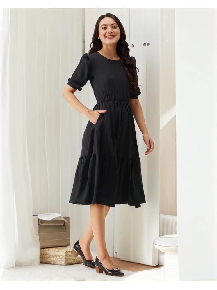     			Femvy Polyester Solid Midi Women's Fit & Flare Dress - Black ( Pack of 1 )