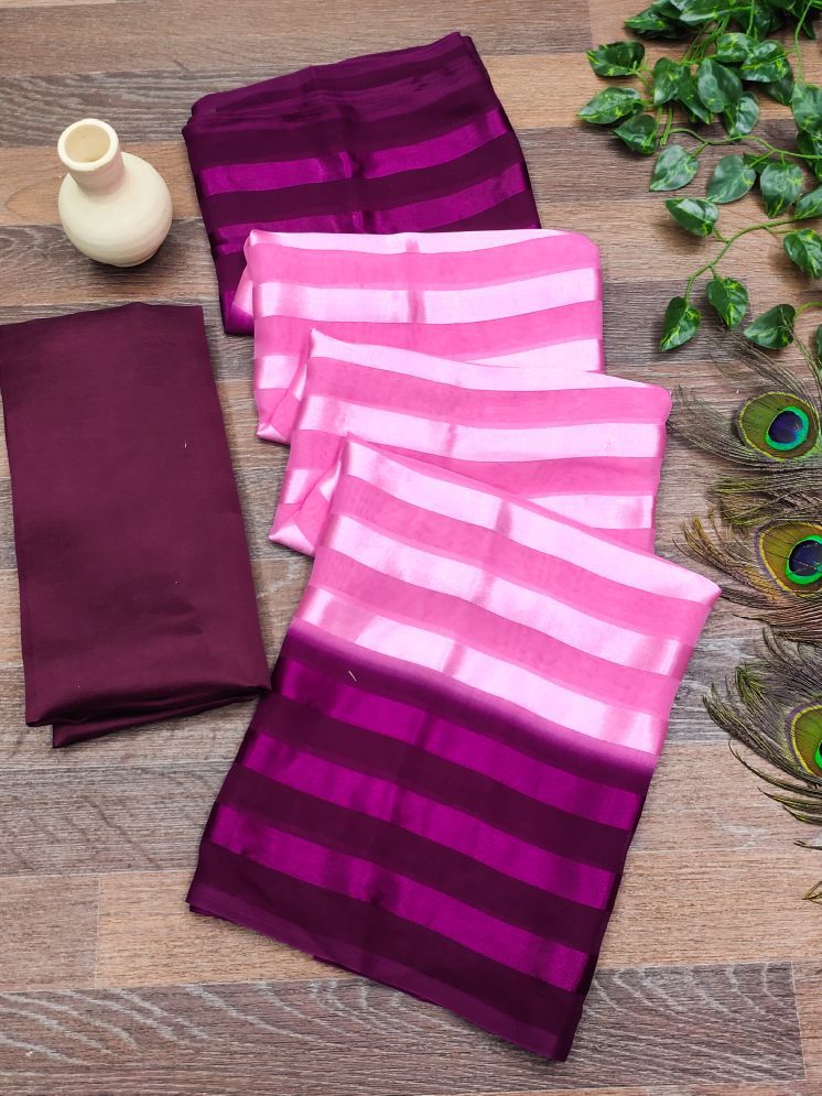     			Kashvi Sarees Pack of 1 Satin Striped Saree With Blouse Piece ( Magenta )