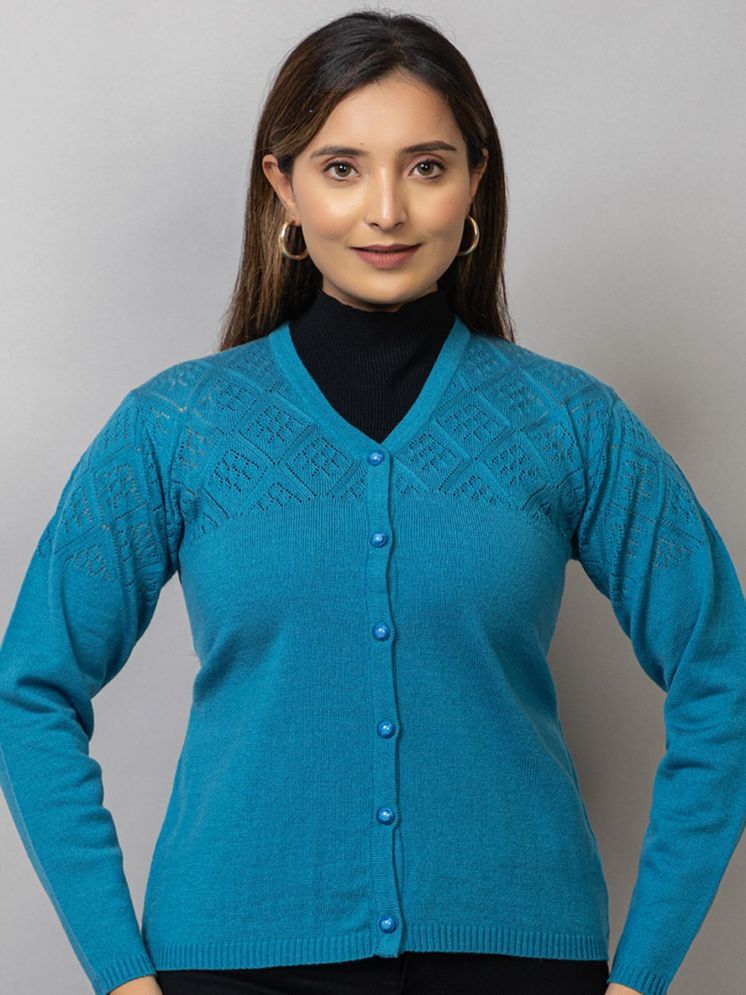     			MISDYNAMIC Acrylic V Neck Women's Buttoned Cardigans - Blue ( Single )