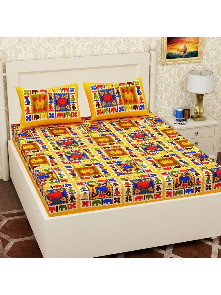     			PETROSOLY Cotton 1 Double Queen Bedsheet with 2 Pillow Covers ( Yellow )