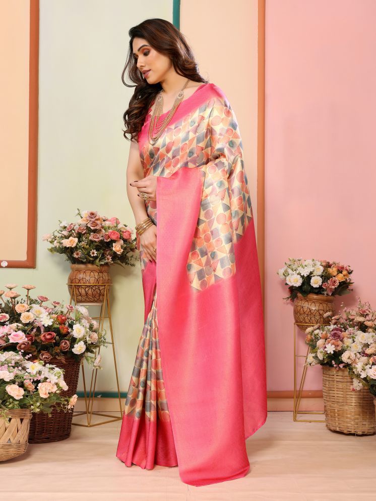     			Sidhidata Pack of 1 Jacquard Printed Saree With Blouse Piece ( Pink )