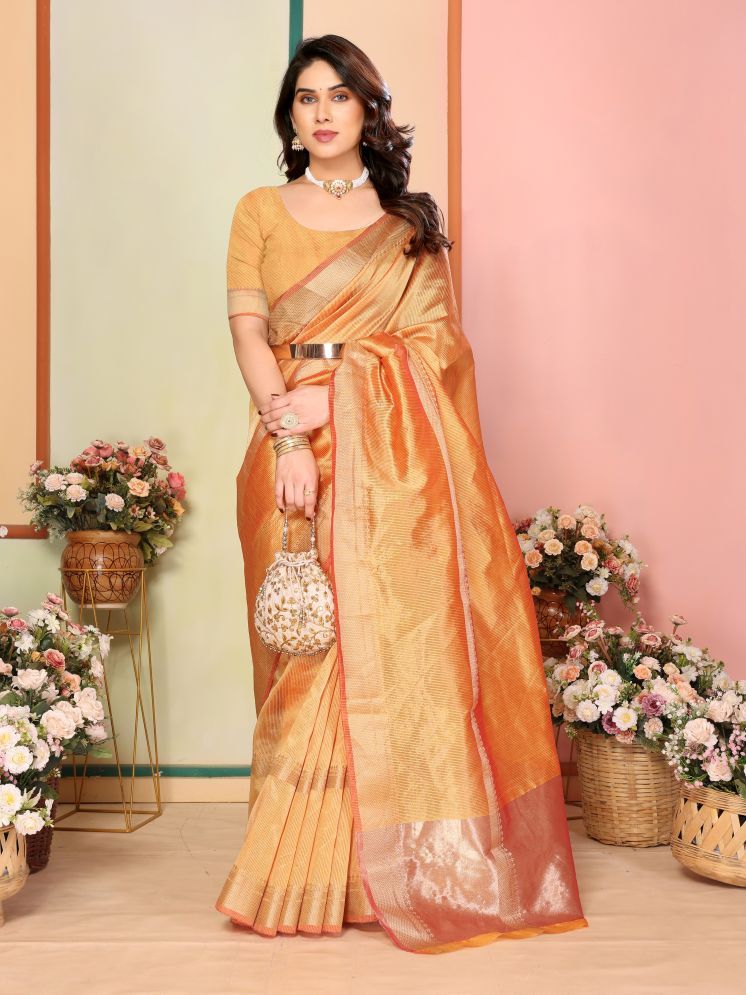     			Sidhidata Pack of 1 Silk Blend Woven Saree With Blouse Piece ( Gold )