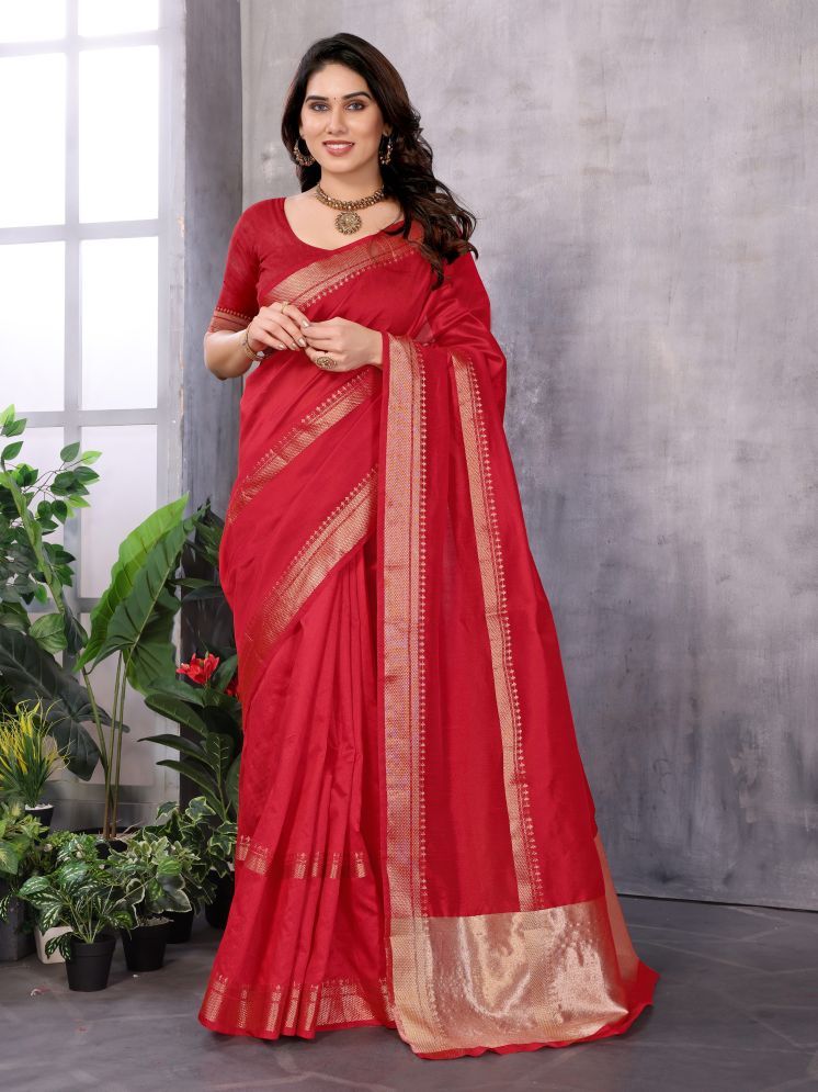     			Sidhidata Pack of 1 Silk Blend Woven Saree With Blouse Piece ( Red )