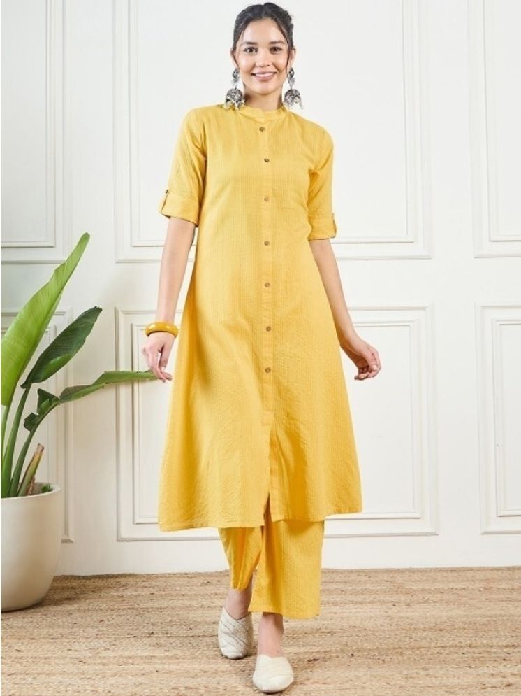     			URBAN JAIPUR Pack of 1 Cotton Striped Front Slit Women's Kurti - ( Yellow & Light Green )