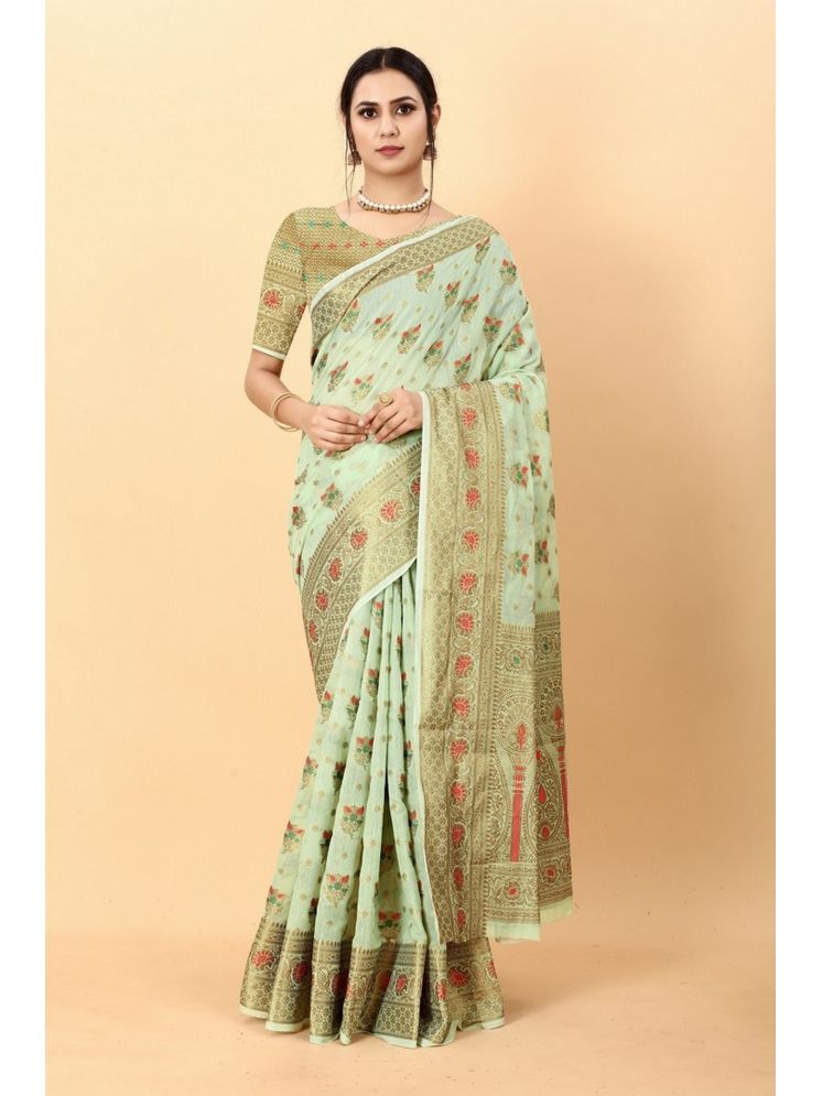     			Varni Fabrics Pack of 1 Cotton Silk Printed Saree With Blouse Piece ( Green )