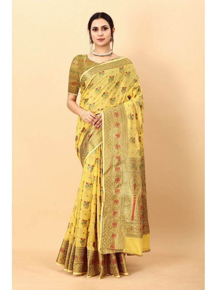     			Varni Fabrics Pack of 1 Cotton Silk Printed Saree With Blouse Piece ( Yellow )