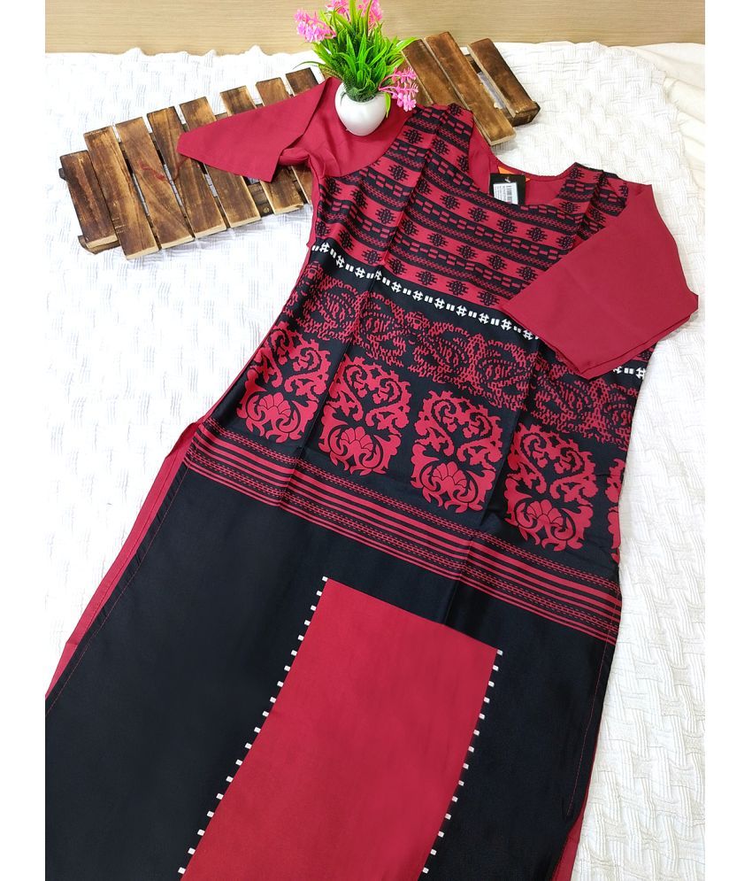     			Ethnicbasket Pack of 1 Crepe Printed Straight Women's Kurti - ( Maroon )