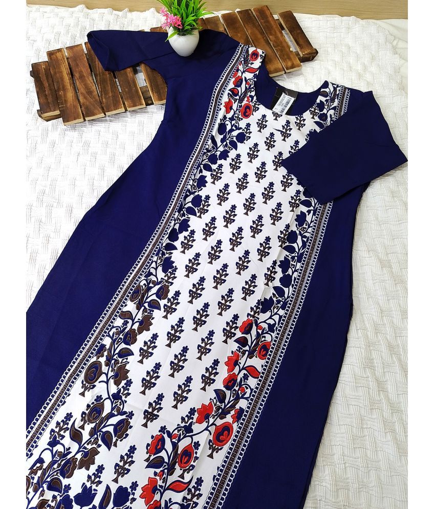     			Ethnicbasket Pack of 1 Crepe Printed Straight Women's Kurti - ( Blue )