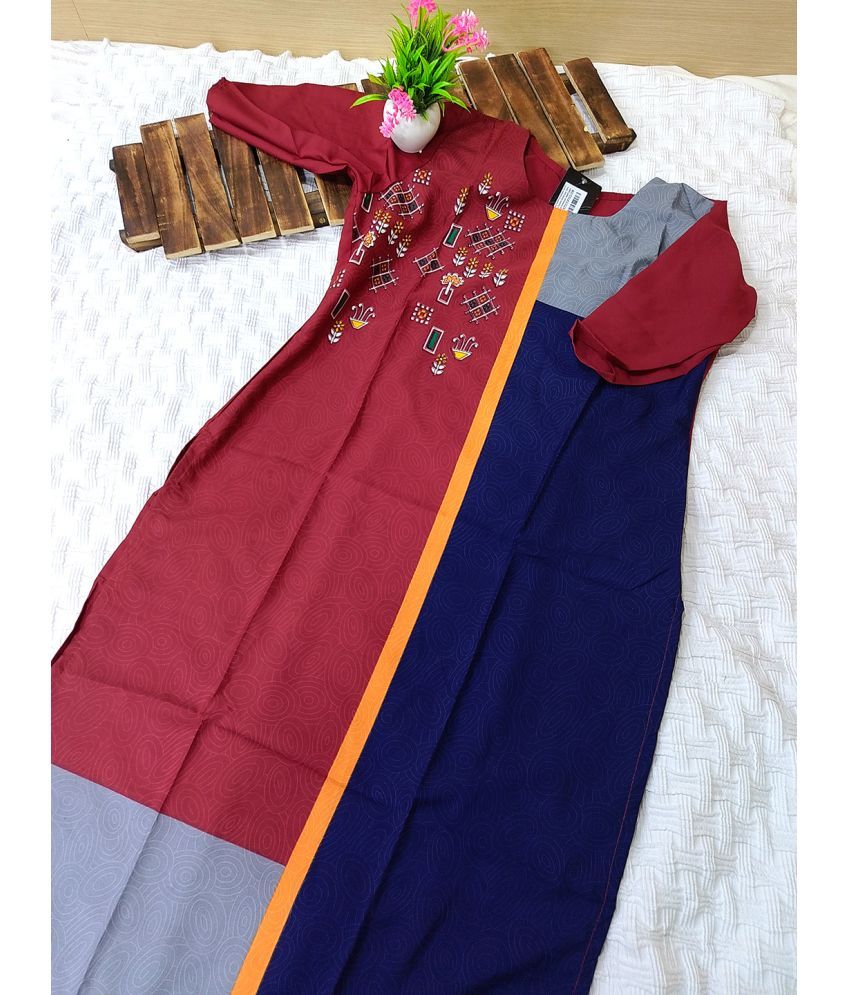     			Ethnicbasket Pack of 1 Crepe Printed Straight Women's Kurti - ( Maroon )