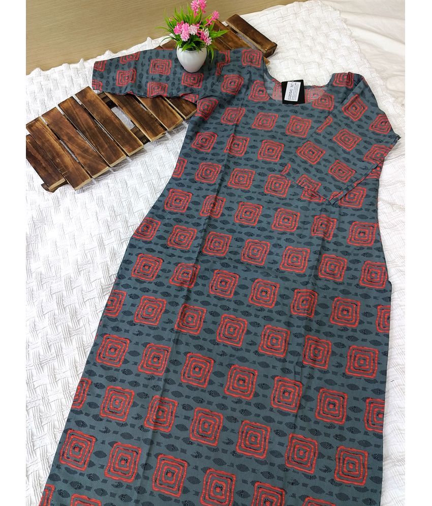     			Ethnicbasket Pack of 1 Crepe Printed Straight Women's Kurti - ( Grey )