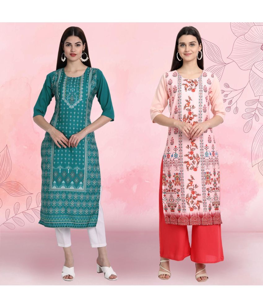     			Ethnicbasket Pack of 2 Crepe Printed Straight Women's Kurti - ( Multicolor2 )