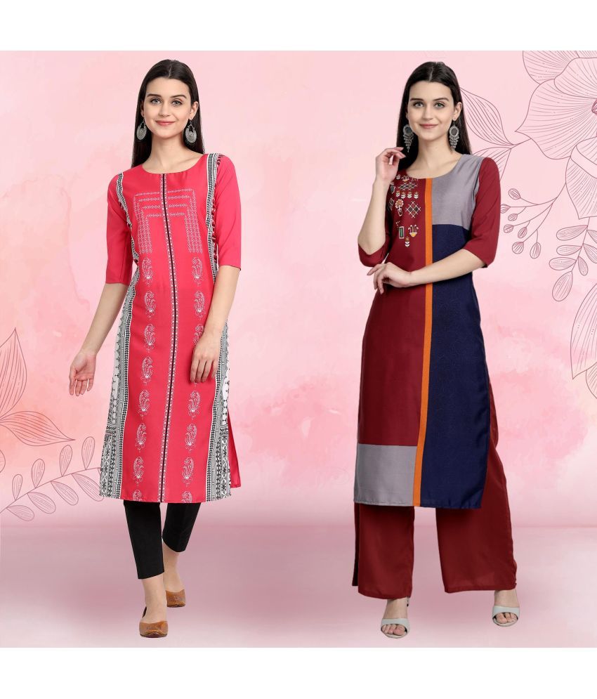     			Ethnicbasket Pack of 2 Crepe Printed Straight Women's Kurti - ( Multicolor4 )