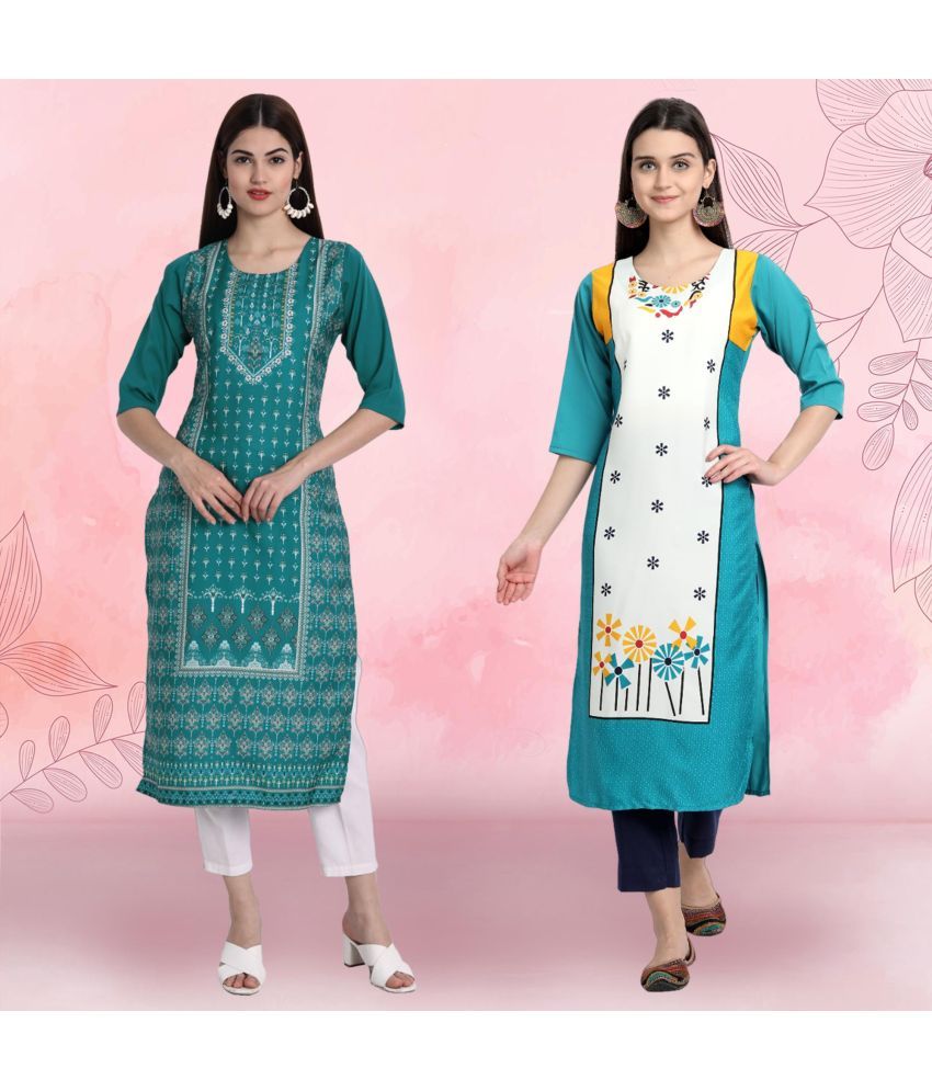     			Ethnicbasket Pack of 2 Crepe Printed Straight Women's Kurti - ( Multicolor1 )