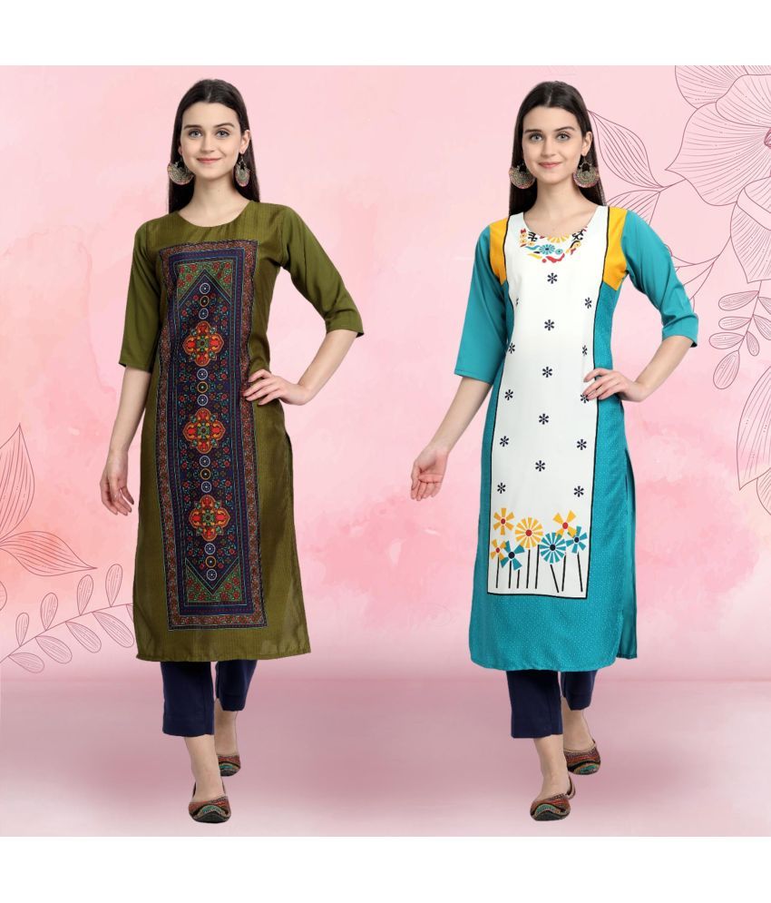     			Ethnicbasket Pack of 2 Crepe Printed Straight Women's Kurti - ( Multicolor1 )