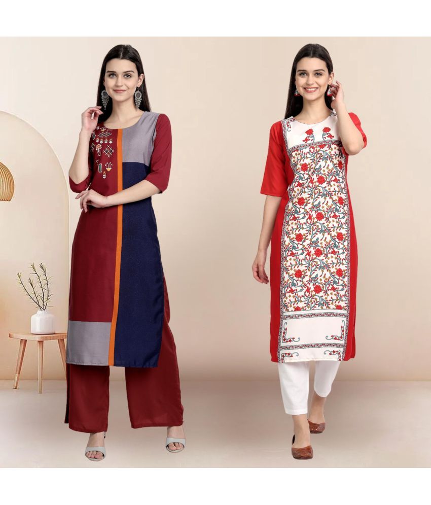     			Ethnicbasket Pack of 2 Crepe Printed Straight Women's Kurti - ( Multicolor4 )