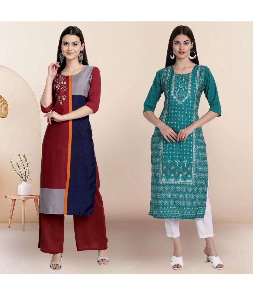     			Ethnicbasket Pack of 2 Crepe Printed Straight Women's Kurti - ( Multicolor3 )