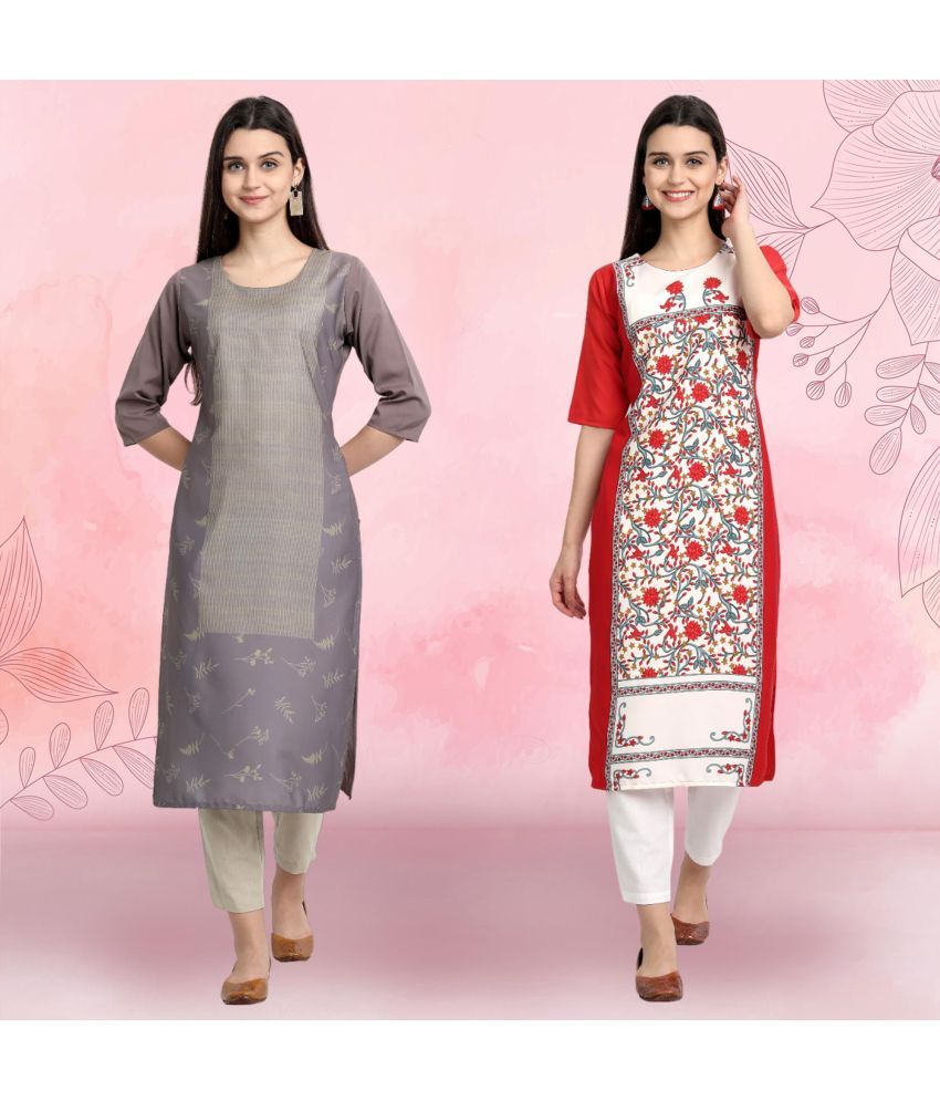     			Ethnicbasket Pack of 2 Crepe Printed Straight Women's Kurti - ( Multicolor )