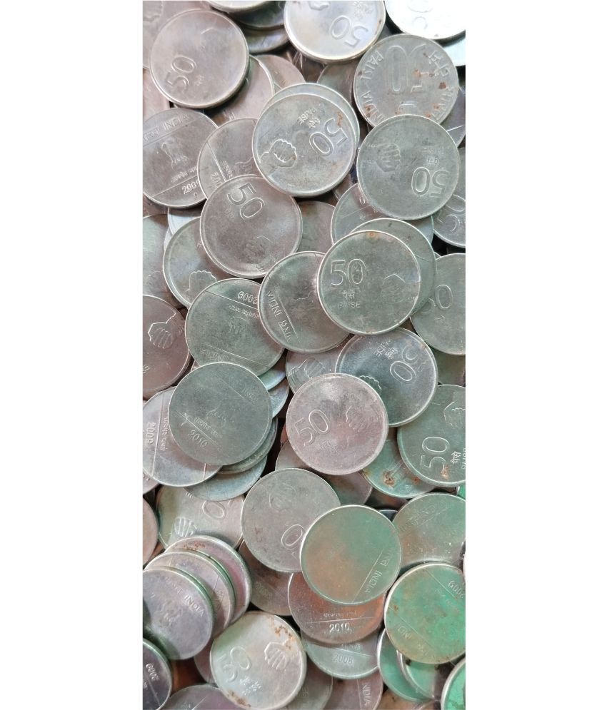     			50 Paisa Steel Nritya Mudra Value Circulated Condition 2008-2010 Mixed Year 100PCS Lot