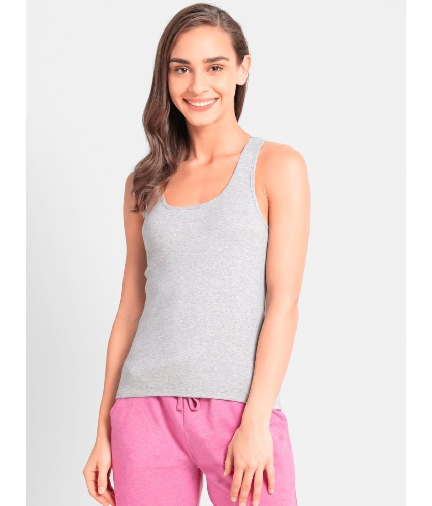     			Jockey 1467 Women Super Combed Cotton Rib Fabric Solid Racerback Styled Tank Top-Light Grey Melange