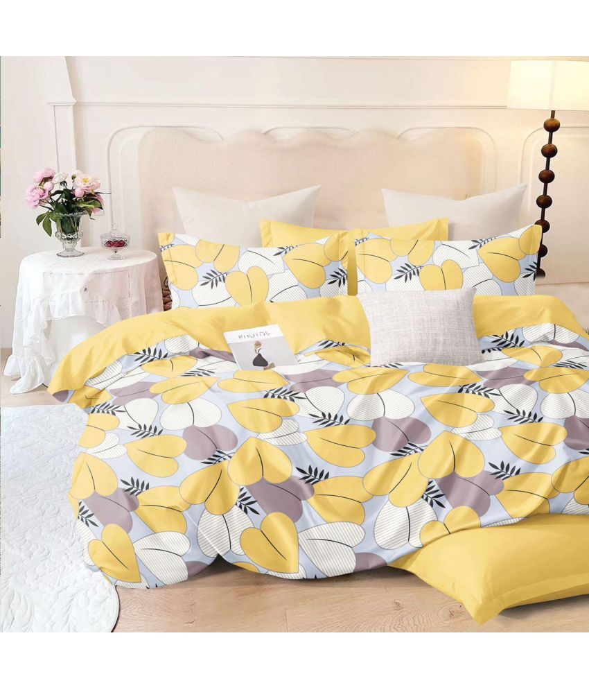     			NeLeo Poly Cotton 1 Double Queen Bedsheet with 2 Pillow Covers ( Yellow )