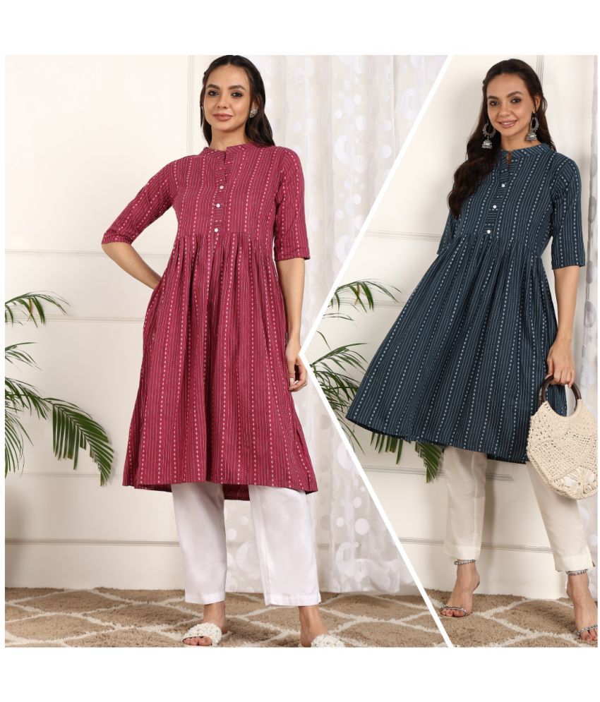     			VINHSCAPE Pack of 2 Cotton Embroidered Anarkali Women's Kurti - ( Multicolor )