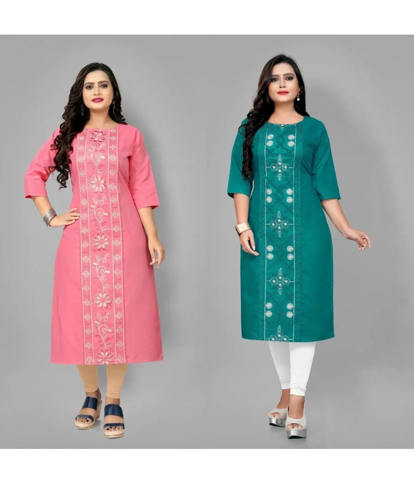     			VINHSCAPE Pack of 2 Cotton Embroidered Anarkali Women's Kurti - ( Multicolor )