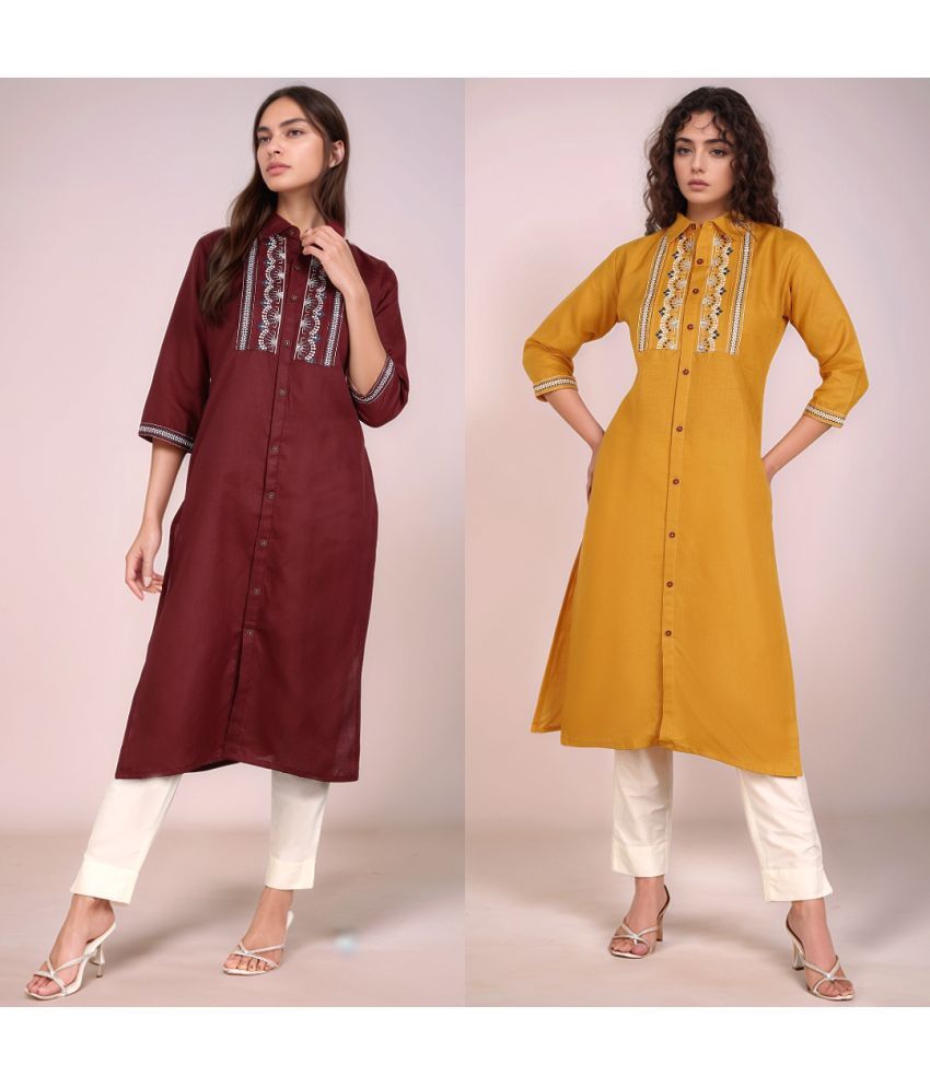     			VINHSCAPE Pack of 2 Cotton Embroidered Anarkali Women's Kurti - ( Multicolor )