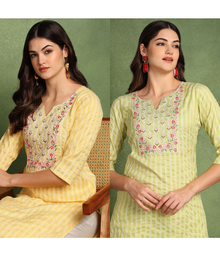     			VINHSCAPE Pack of 2 Cotton Embroidered Anarkali Women's Kurti - ( Multicolor )