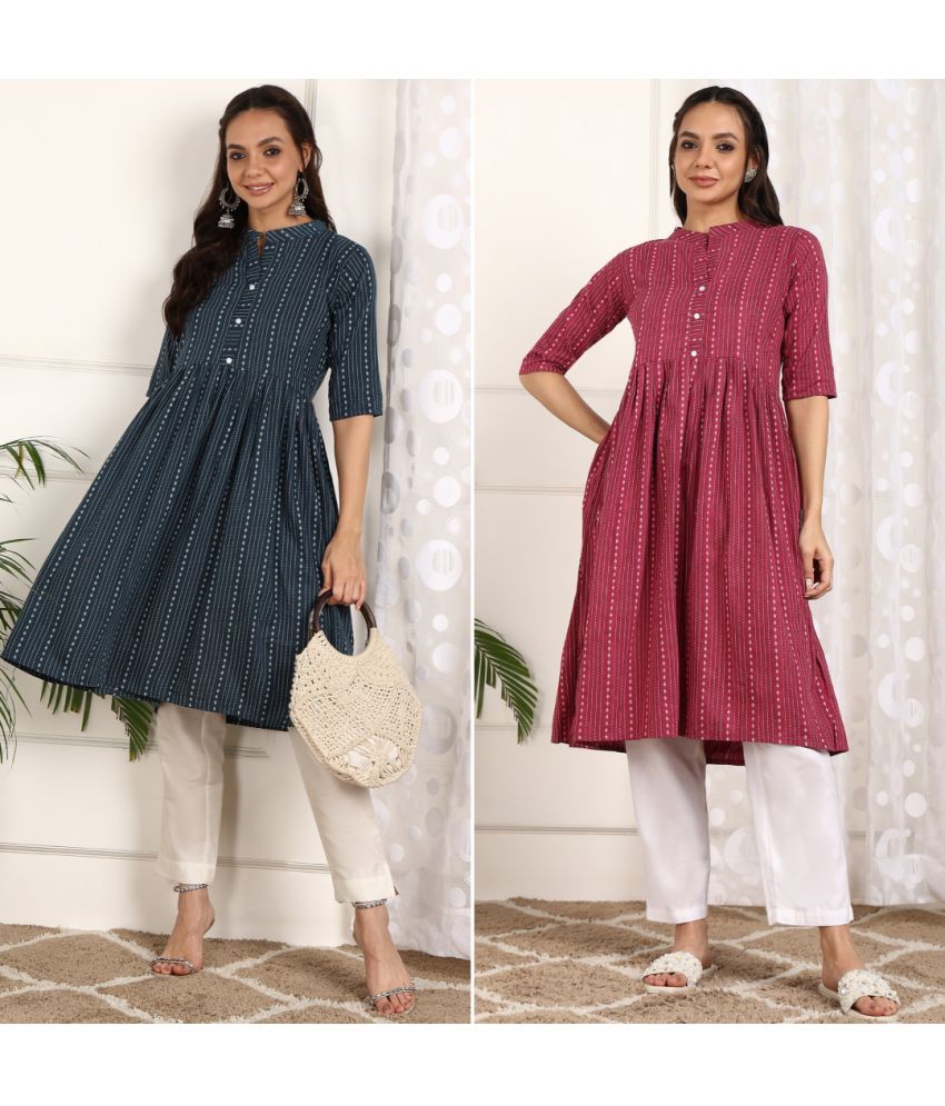     			VINHSCAPE Pack of 2 Cotton Embroidered Anarkali Women's Kurti - ( Multicolor )