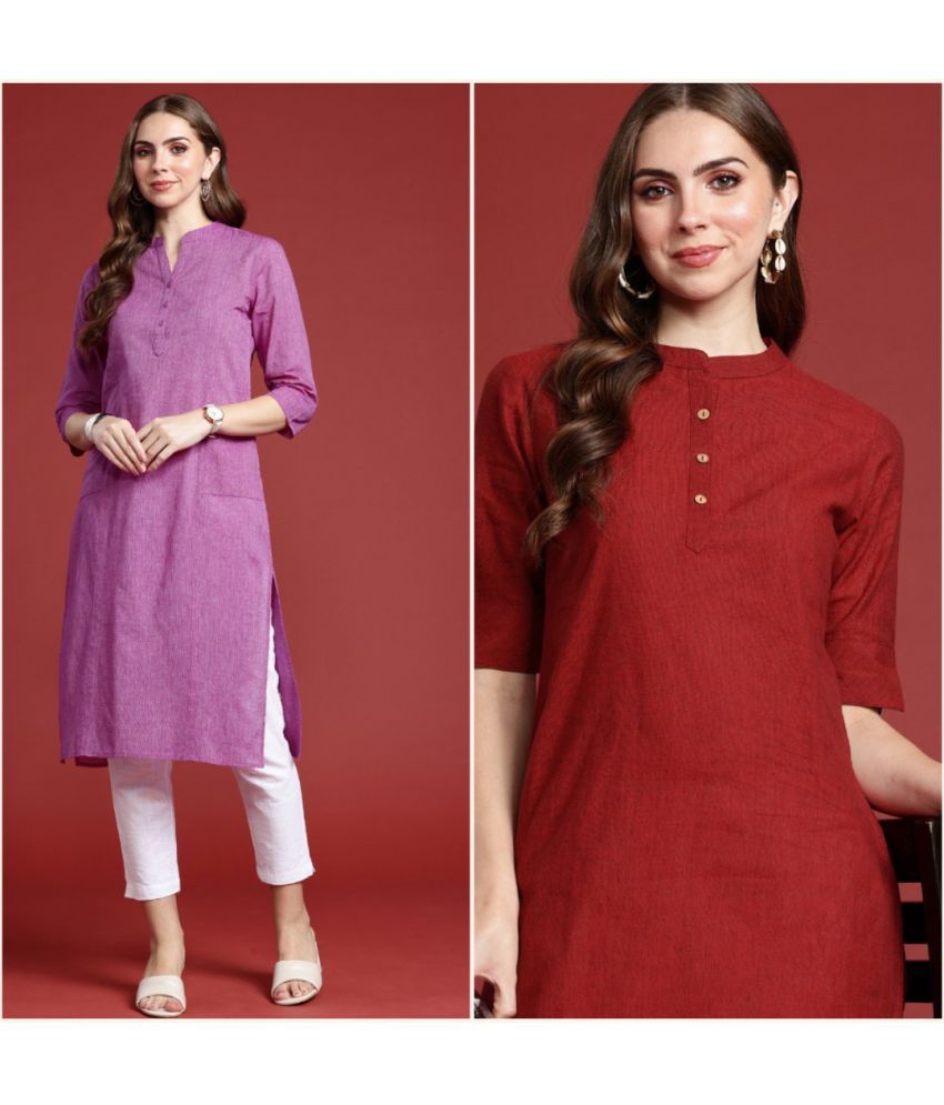     			VINHSCAPE Pack of 2 Cotton Embroidered A-line Women's Kurti - ( Multicolor )