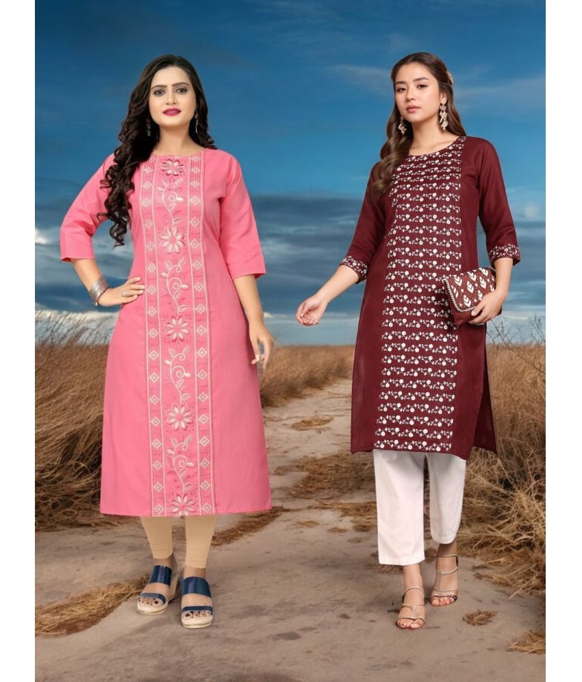     			VINHSCAPE Pack of 2 Cotton Embroidered Anarkali Women's Kurti - ( Multicolor )