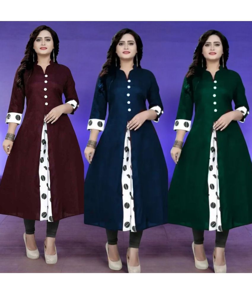     			VINHSCAPE Pack of 3 Cotton Embroidered Anarkali Women's Kurti - ( Multicolor )