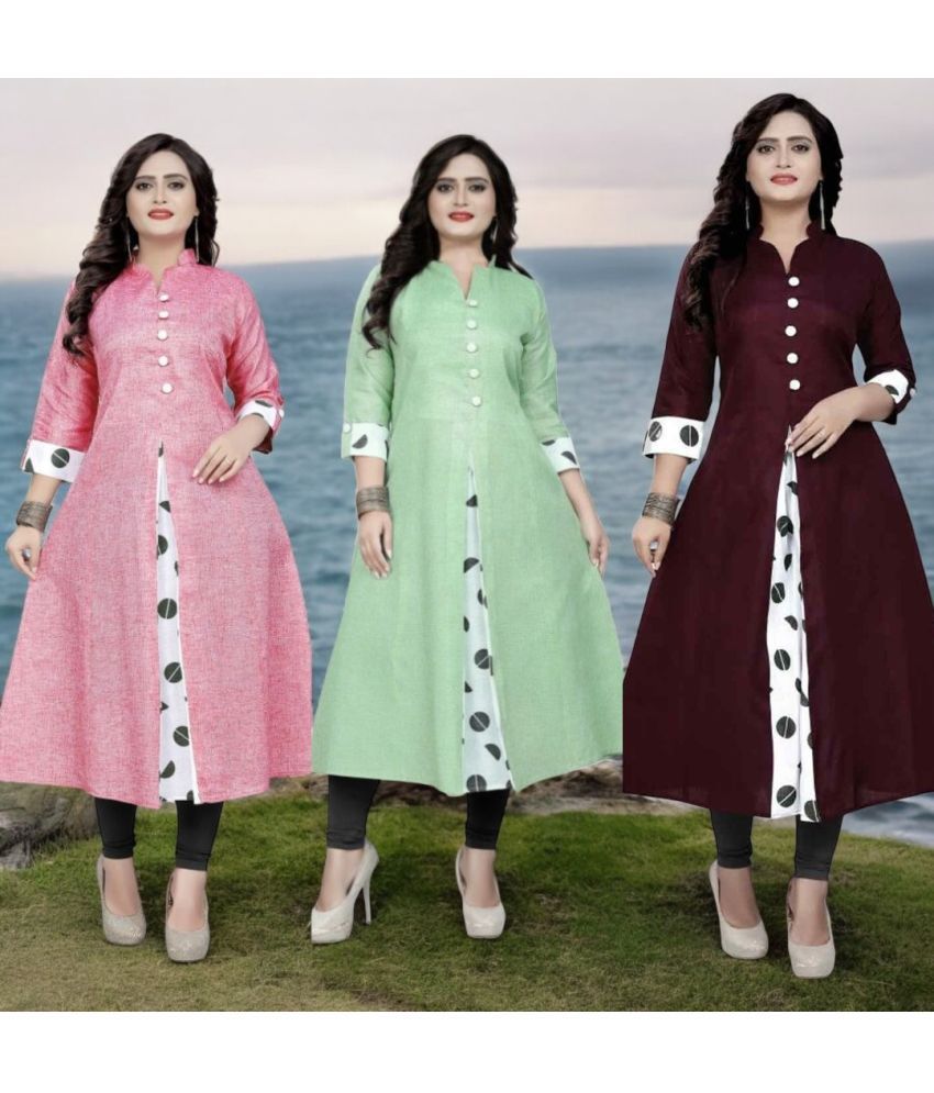     			VINHSCAPE Pack of 3 Cotton Embroidered Anarkali Women's Kurti - ( Multicolor )