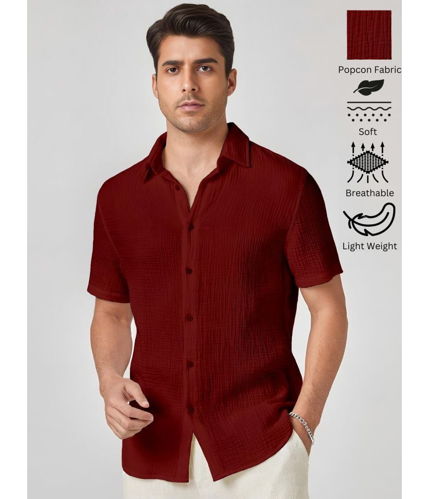     			WEBRIC Polyester Regular Fit Self Design Half Sleeves Men's Casual Shirt - Maroon ( Pack of 1 )