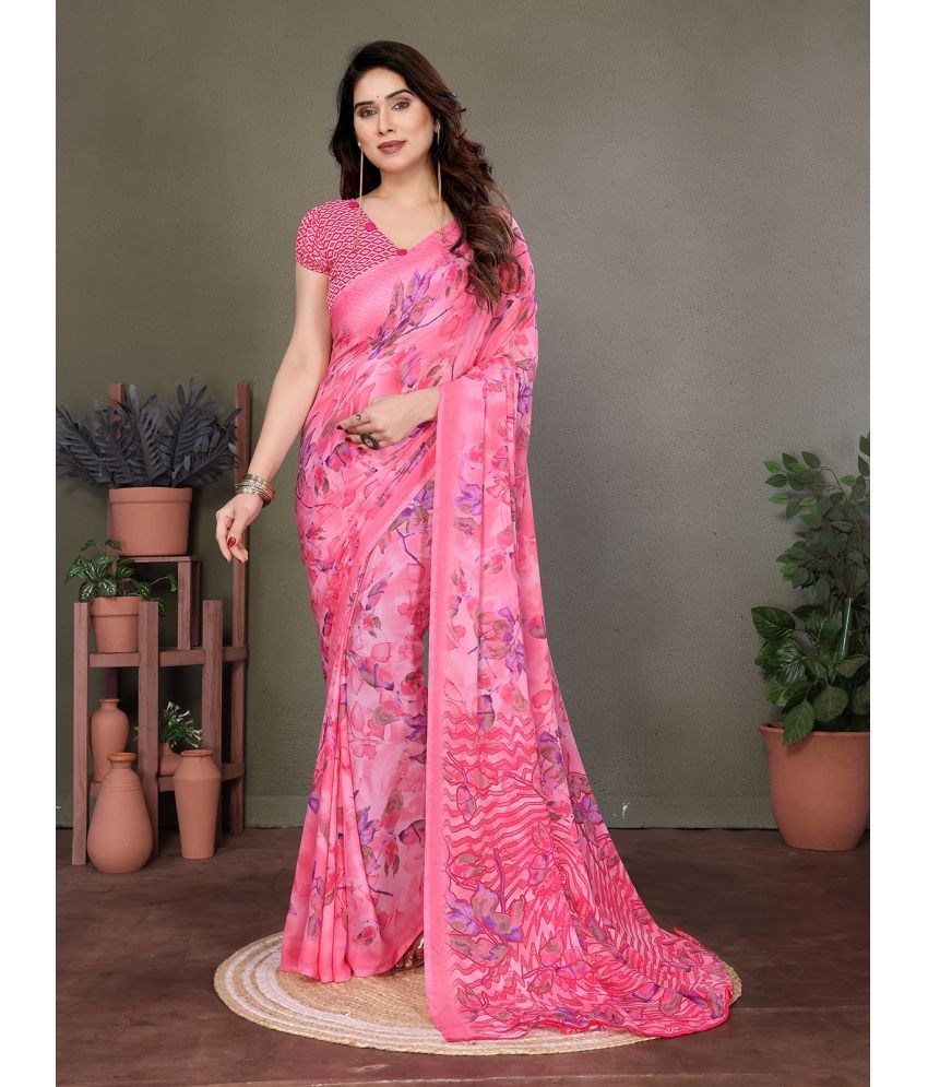     			ANAND SAREES Pack of 1 Georgette Printed Saree With Blouse Piece ( Pink )