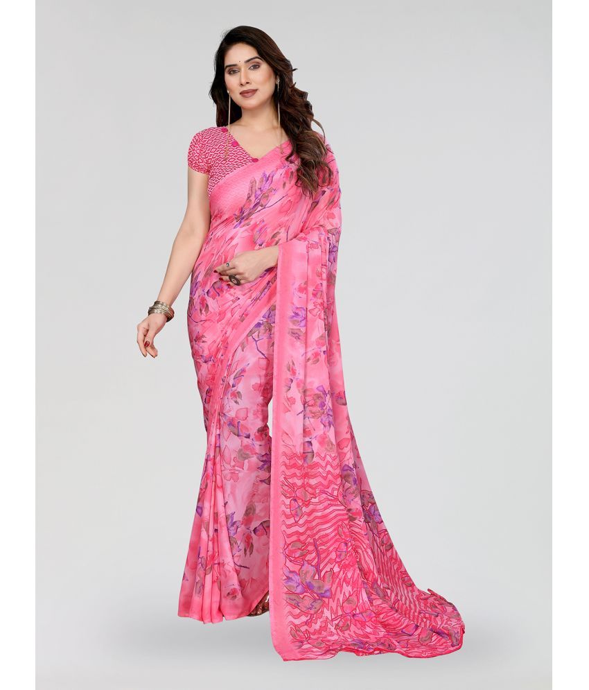     			ANAND SAREES Pack of 1 Georgette Printed Saree With Blouse Piece ( Pink )