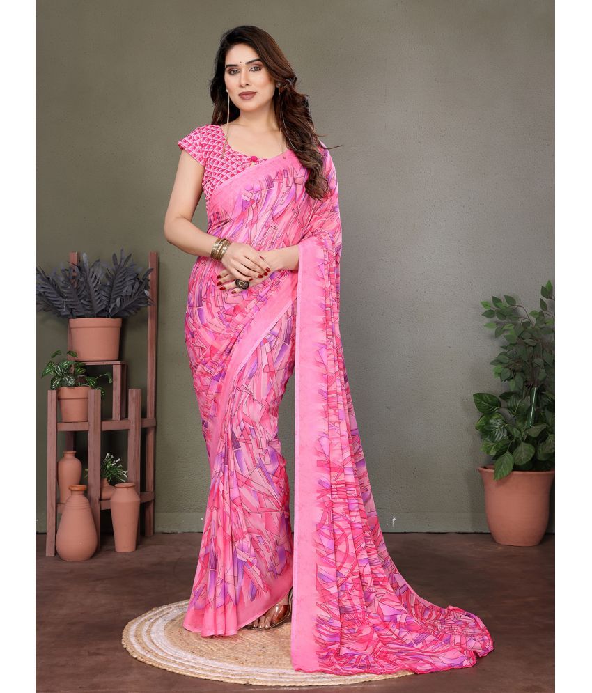     			Kashvi Sarees Pack of 1 Georgette Printed Saree With Blouse Piece ( Pink )