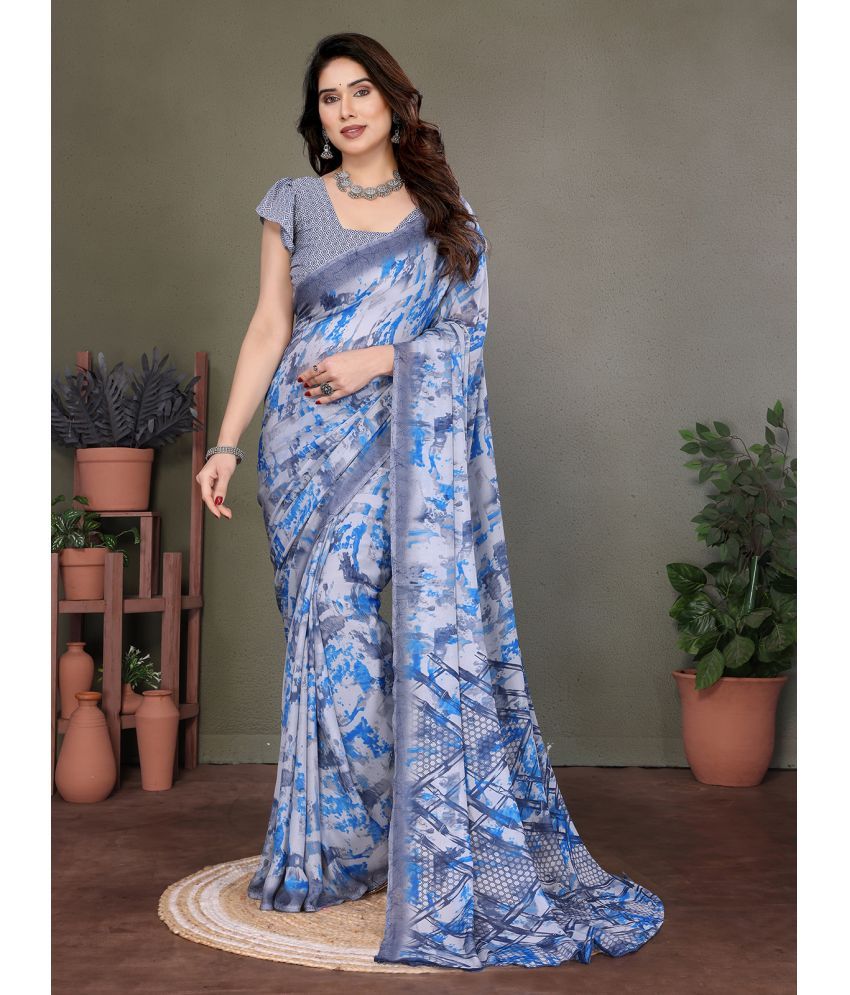     			Kashvi Sarees Pack of 1 Georgette Printed Saree With Blouse Piece ( Blue )