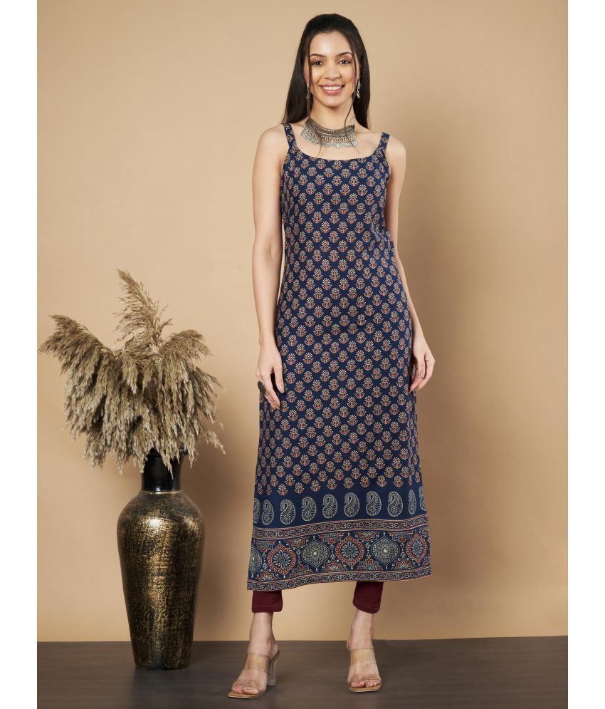     			Vbuyz Pack of 1 Cotton Printed Straight Women's Kurti - ( Navy )