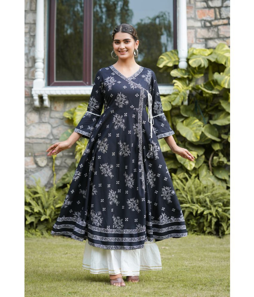     			Yash Gallery Pack of 1 Rayon Printed Anarkali Women's Kurti - ( Black )