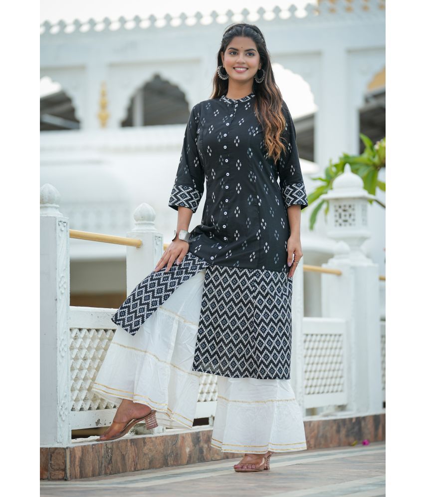     			Yash Gallery Pack of 1 Cotton Printed A-line Women's Kurti - ( Black )