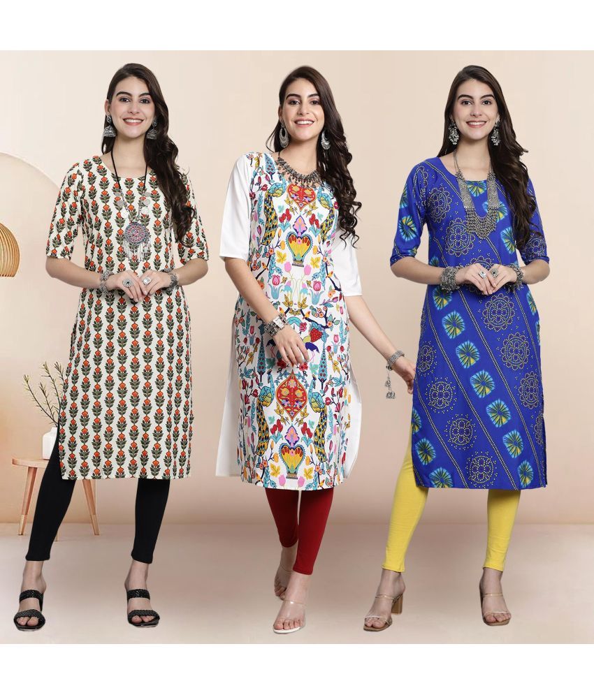     			1 Stop Fashion Pack of 3 Crepe Printed Straight Women's Kurti - ( Multicolor3 )