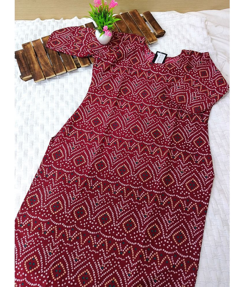     			1 Stop Fashion Pack of 1 Crepe Printed Straight Women's Kurti - ( Maroon )