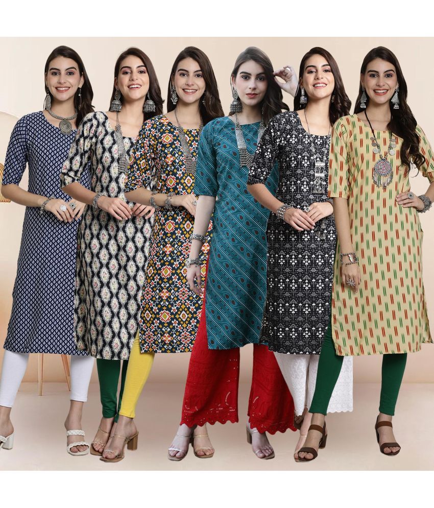     			1 Stop Fashion Pack of 6 Crepe Printed Straight Women's Kurti - ( Multicolor4 )