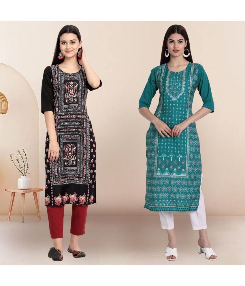     			1 Stop Fashion Pack of 2 Crepe Printed Straight Women's Kurti - ( Multicolor1 )