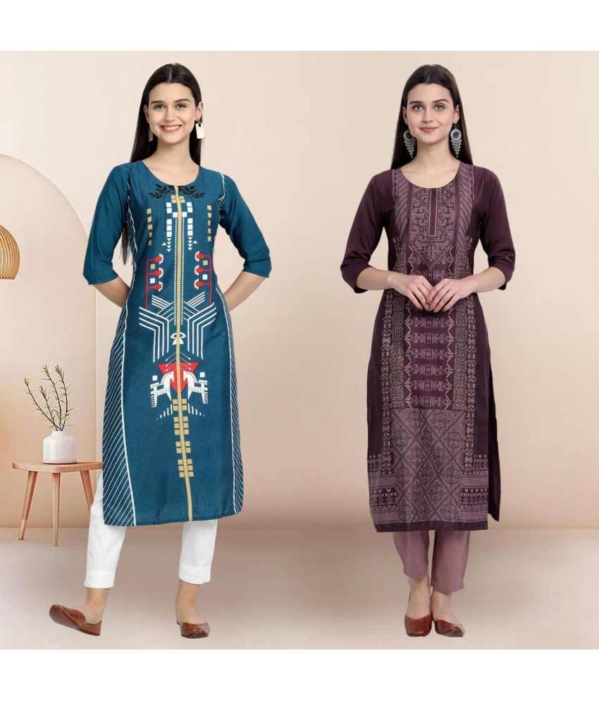     			1 Stop Fashion Pack of 2 Crepe Printed Straight Women's Kurti - ( Multicolor4 )