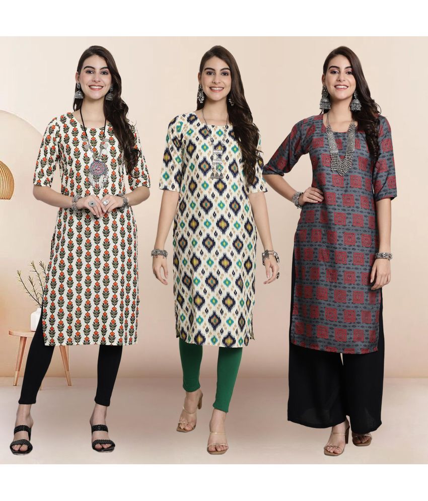     			1 Stop Fashion Pack of 3 Crepe Printed Straight Women's Kurti - ( Multicolor2 )